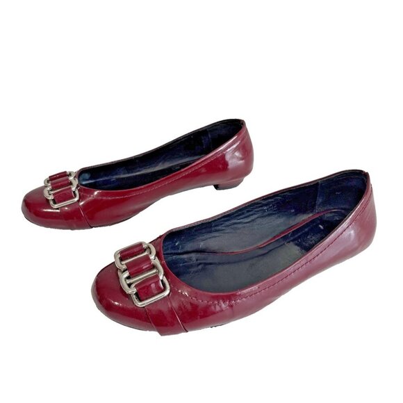 MIU MIU Burgundy Patent Leather Ballet Flats Silver Buckle Accent Women's Sz 40 - Picture 9 of 16